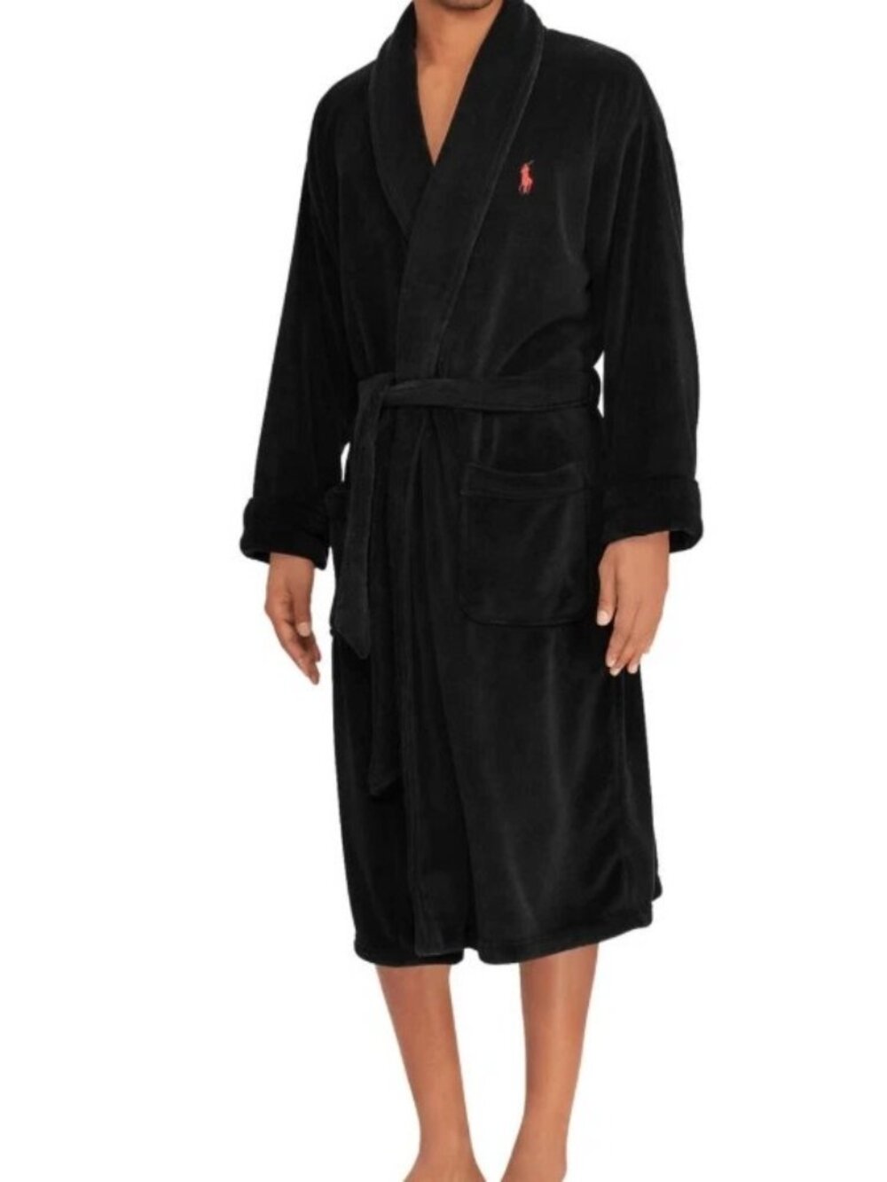 Polo Ralph Lauren Men Small/Medium Black  Microfiber Plush Shawl Collar Robe NEW